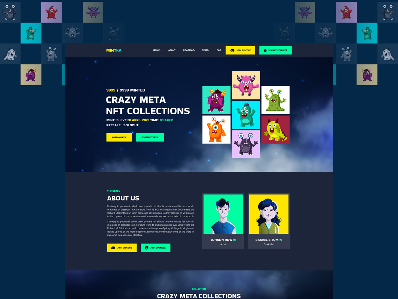 NFT Minting / Collection Landing Page PSD Template