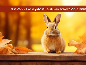 A rabbit in a pile of autumn leaves on a wooden preview picture
