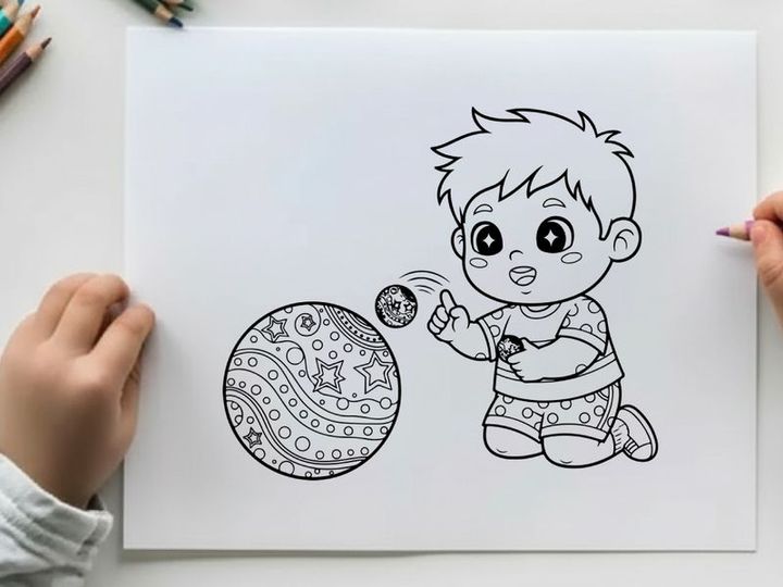 Cute baby playing with globe vector illustration