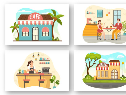 15 Cafe Vector Illustration
