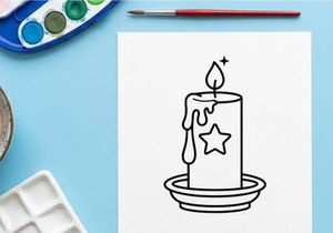 Hand-drawn Halloween candle with melting wax and star. Spooky festive illustration for seasonal decor and greeting cards.