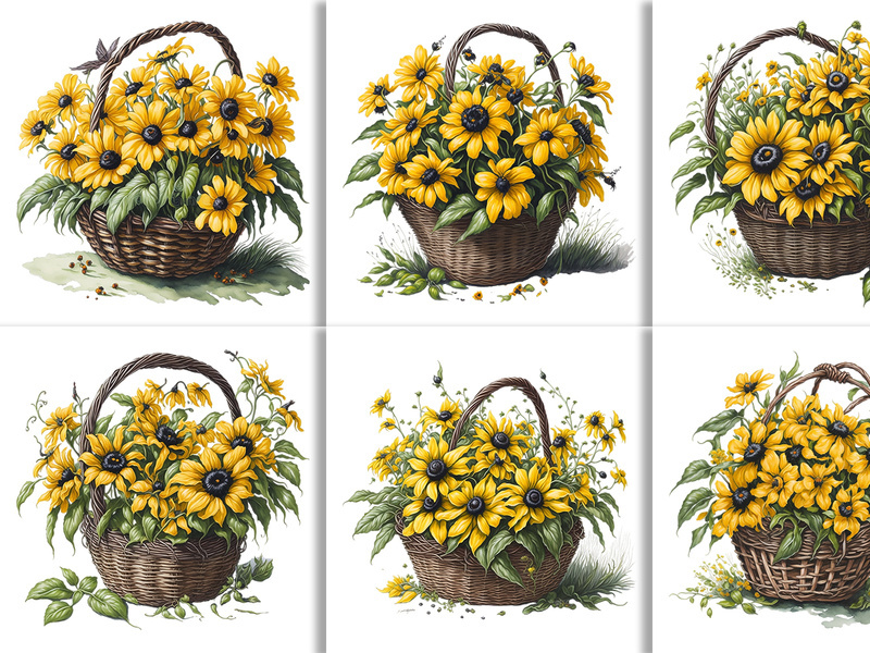 Watercolor Floral Flower Basket Design