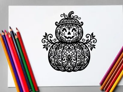 Calabaza decorativa de Halloween con diseño intrincado de filigrana negra