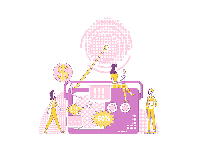 Radio advertising thin line concept vector illustration