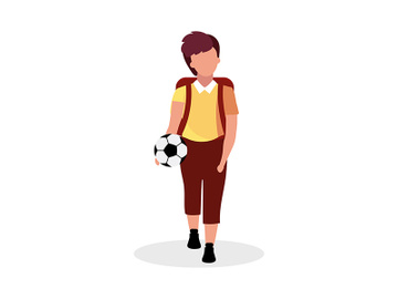 Schoolboy with soccer ball semi flat color vector character preview picture