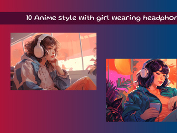 Anime style with girl wearing headphones preview picture
