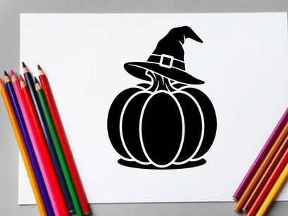 Halloween Pumpkin with Witch Hat for Fall Decor and Holiday Celebrations