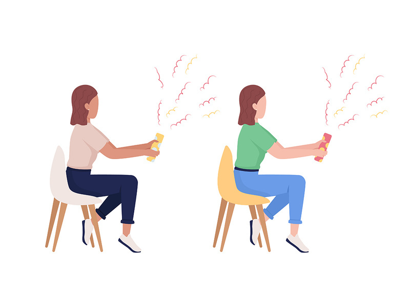 Women with confetti semi flat color vector characters set