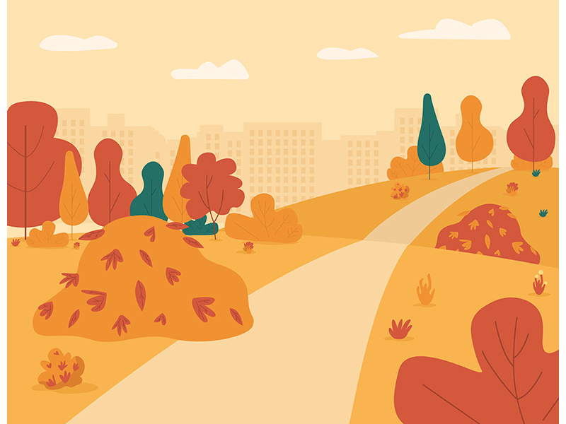 Autumn garden for walking semi flat vector illustration