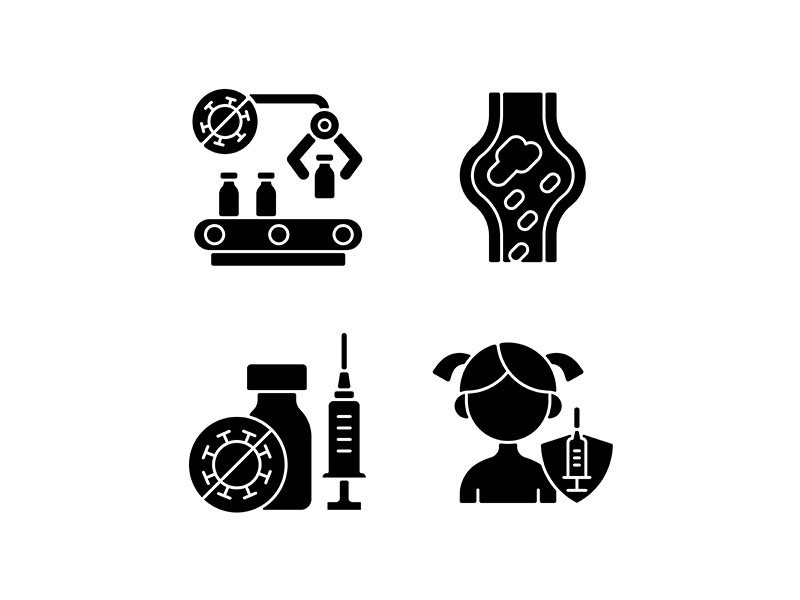 Vaccination black glyph icons set on white space