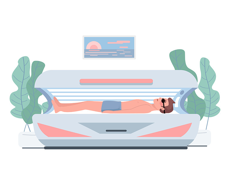 Suntanning flat color vector character