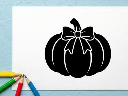 Silhouette of a Halloween Pumpkin with Bow for Fall Decor