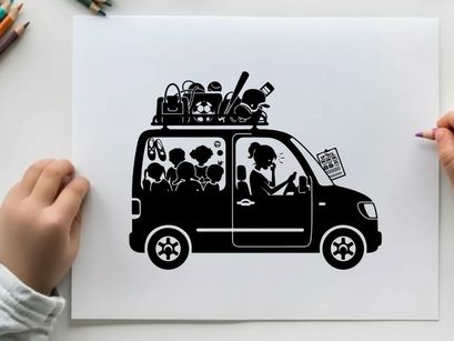 Silhouette of a family on a road trip adventure