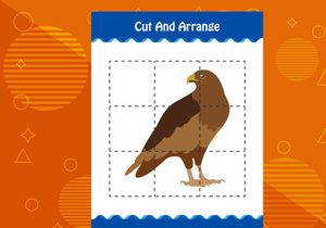 10 Pages Cut and arrange with a bird worksheet for kids. Educational game for children