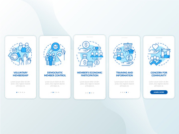 Cooperative principles blue onboarding mobile app screen preview picture