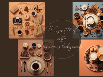 Cups full of coffee on various backgrounds preview picture