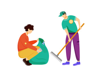 Community workerw cleaning trash flat vector illustration preview picture