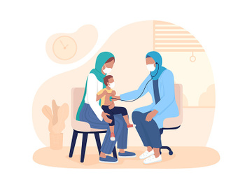 Child checkup with parent 2D vector isolated illustration preview picture