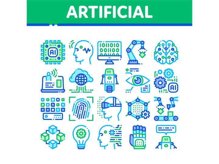 Artificial Intelligence Vector Thin Icons Set