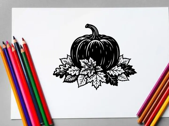 Calabaza negra con hojas para decoración de Halloween o otoño