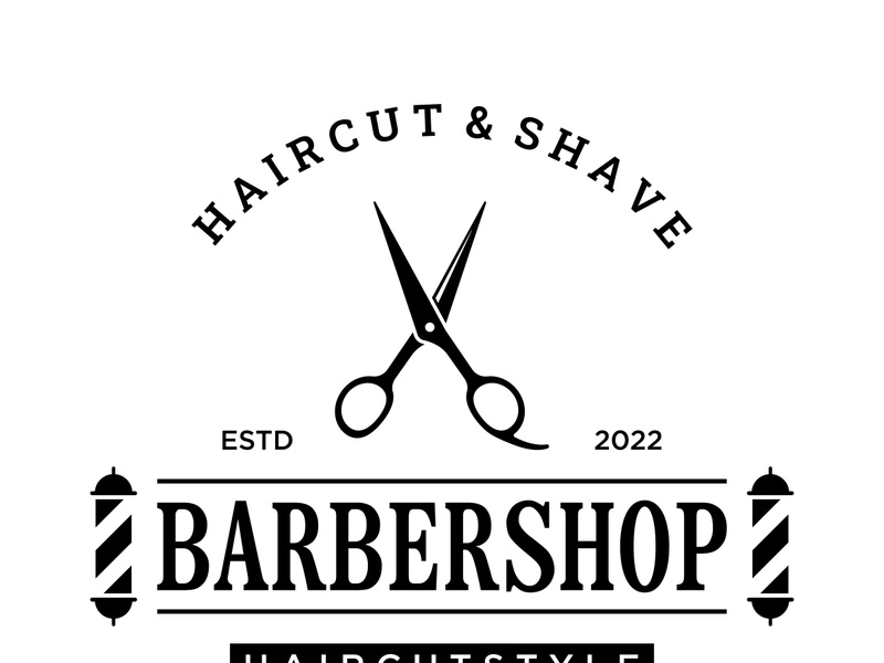 Barbershop logo in vintage style with the concept of scissors, razor and other tools.Logo for business, salon, label and barbershop.