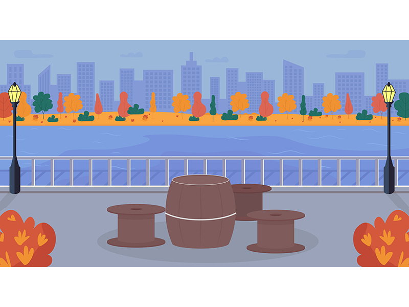 Urban picnic area flat color vector illustration