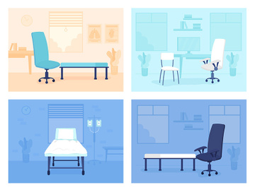Doctor office room flat color vector illustrations set preview picture