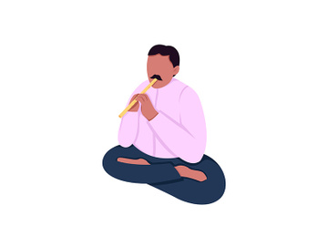 Indian musician playing flute flat color vector faceless character preview picture