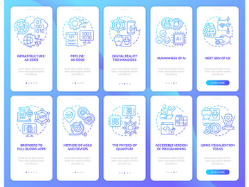 Macro trends blue gradient onboarding mobile app screen set preview picture