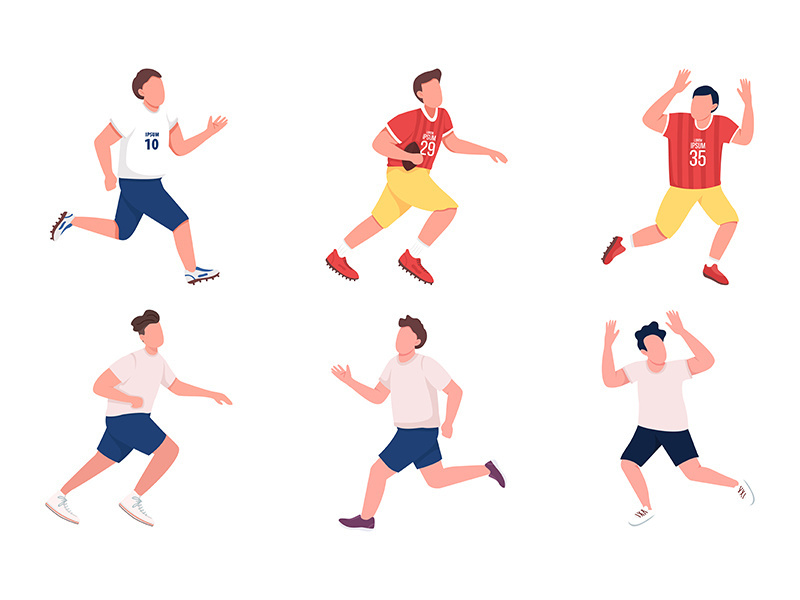 Football players flat color vector faceless character set