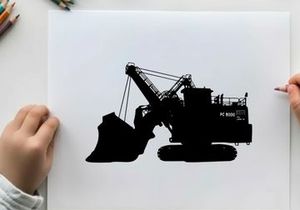 Silhouette of a large excavator or digger machine