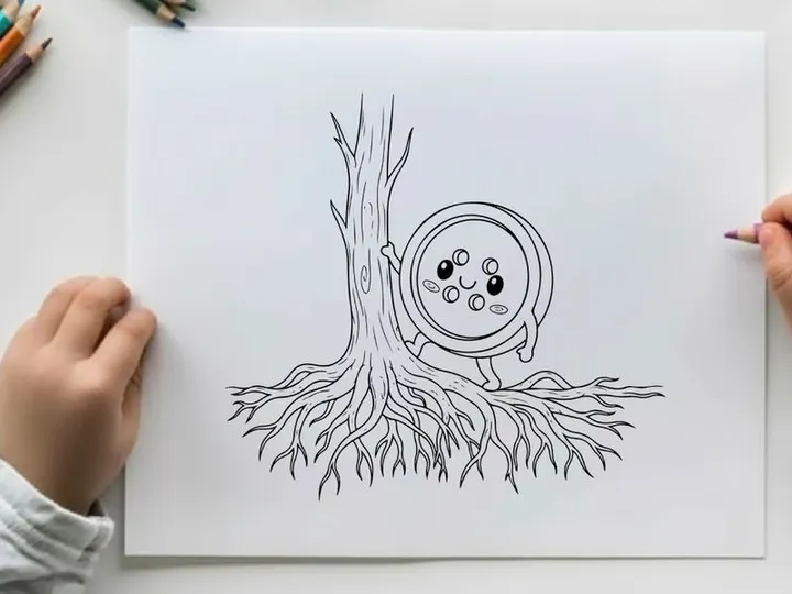 Cute cartoon alarm clock with roots growing vector illustration