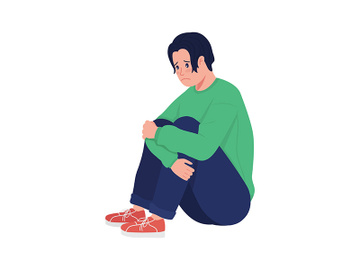 Lonely depressed teenager boy semi flat color vector character preview picture