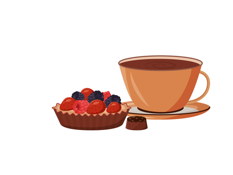Coffee and cake cartoon vector illustration