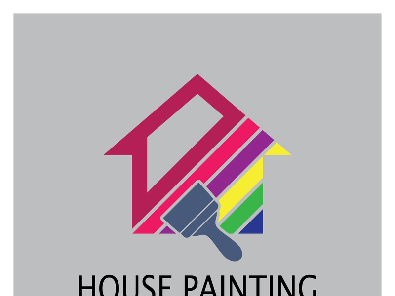 logo icon illustration house paint with a blend of brushes and rollers for house wall paint design, minimalist house, painting, interior, building, property business, wallpaper, vector concept