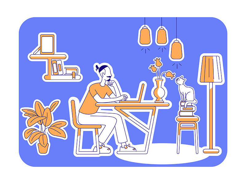 Free time at home flat silhouette vector illustration