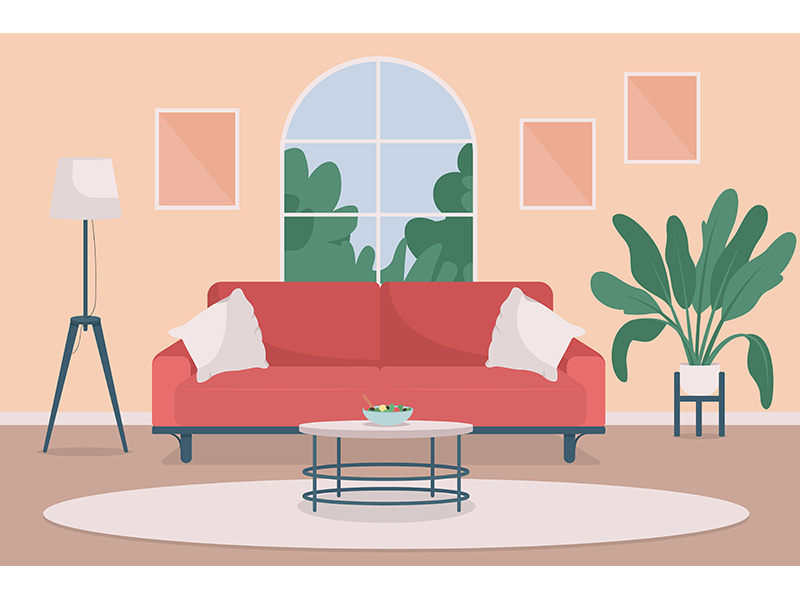 Cozy living room flat color vector illustration