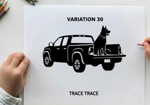 Silhouette of a dog in the back of a pickup truck variation