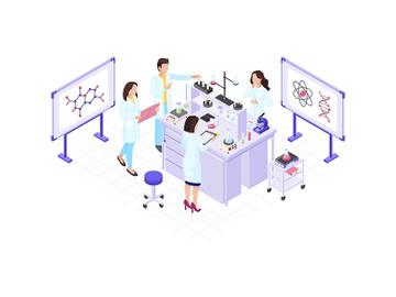 Scientists, chemists, geneticist, research worker isometric color vector illustration preview picture