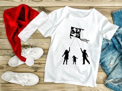 Children Flying Clover Kite Silhouette