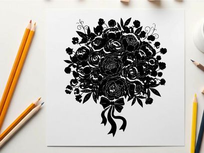 Silhouette of a bouquet with flowers and bow