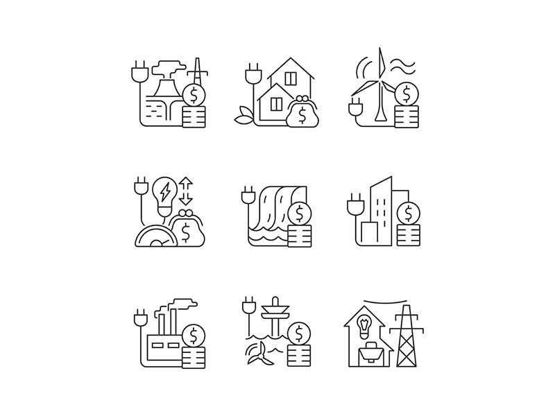 Energy prices linear icons set