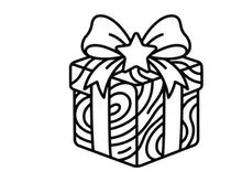 Hand-drawn striped Christmas gift box with white ribbon and star bow for holiday celebrations