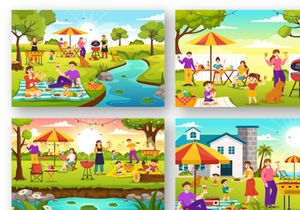 19 Barbecue and Grill Set Vector Illustration