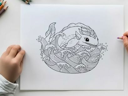 Koi fish jumping waves zen circle vector illustration flat design scalable art