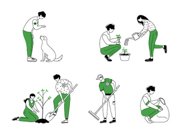 Community workers flat contour vector illustrations set preview picture