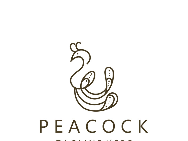 Peacock logo line art elegant concept icon design template flat vector illustration