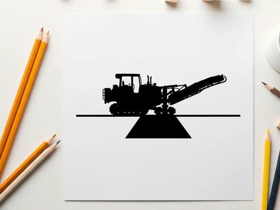 Silhouette of a road milling machine on a highway silhouette