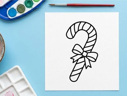 Christmas candy cane line art icon with a decorative bow for holiday design projects