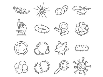 Bacteria thin line vector icons set preview picture